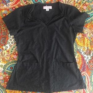 Koi black smei sheer embroidered scrub top small